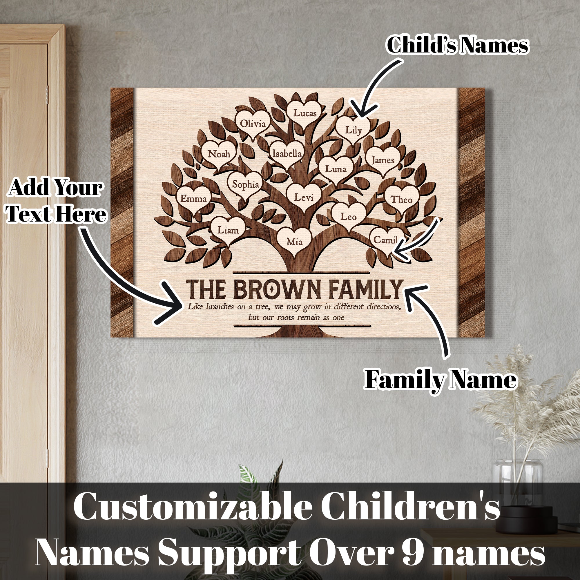 Like Branches On A Tree Personalized Family Name Wood Sign, Mother's Day Rustic Wall Art for Grandma
