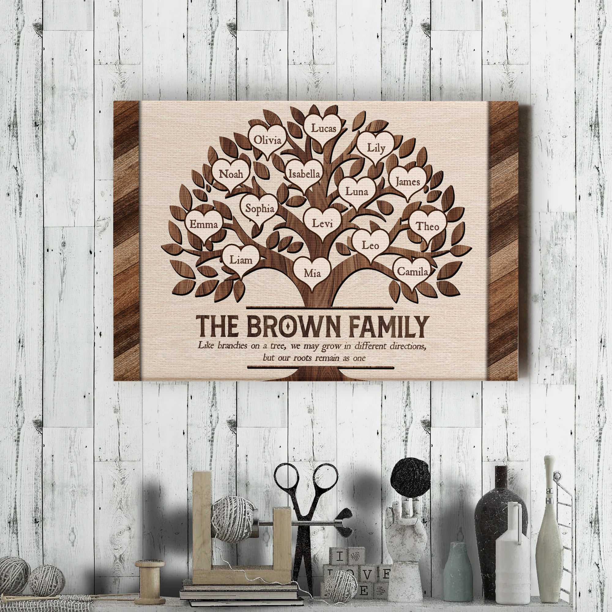 Like Branches On A Tree Personalized Family Name Wood Sign, Mother's Day Rustic Wall Art for Grandma