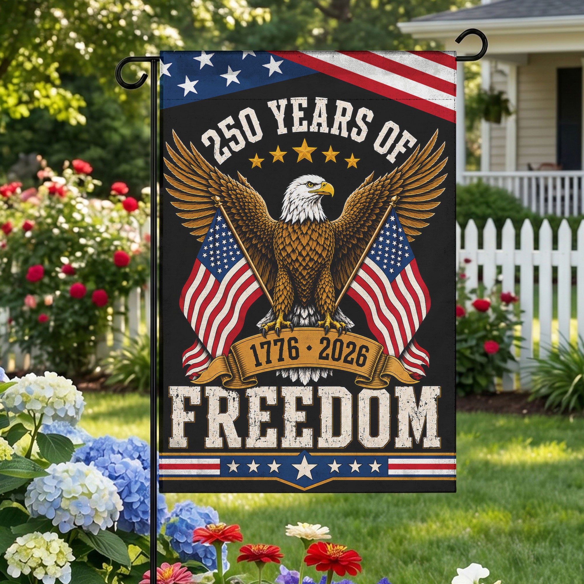250 Years Of Freedom With Eagle Flag - USA 1776-2026 Patriotic Flag - 4th of July Decor