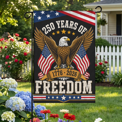 America 250th Eagle and Two Flags Patriotic Garden Flag - Outdoor Yard Decor