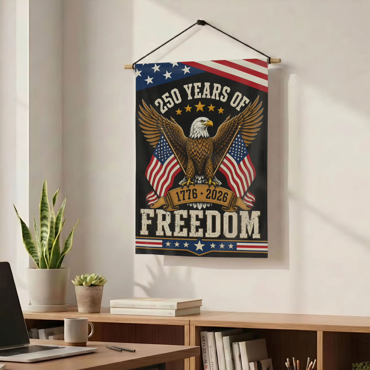 America 250th Eagle and Two Flags Patriotic Garden Flag - Outdoor Yard Decor
