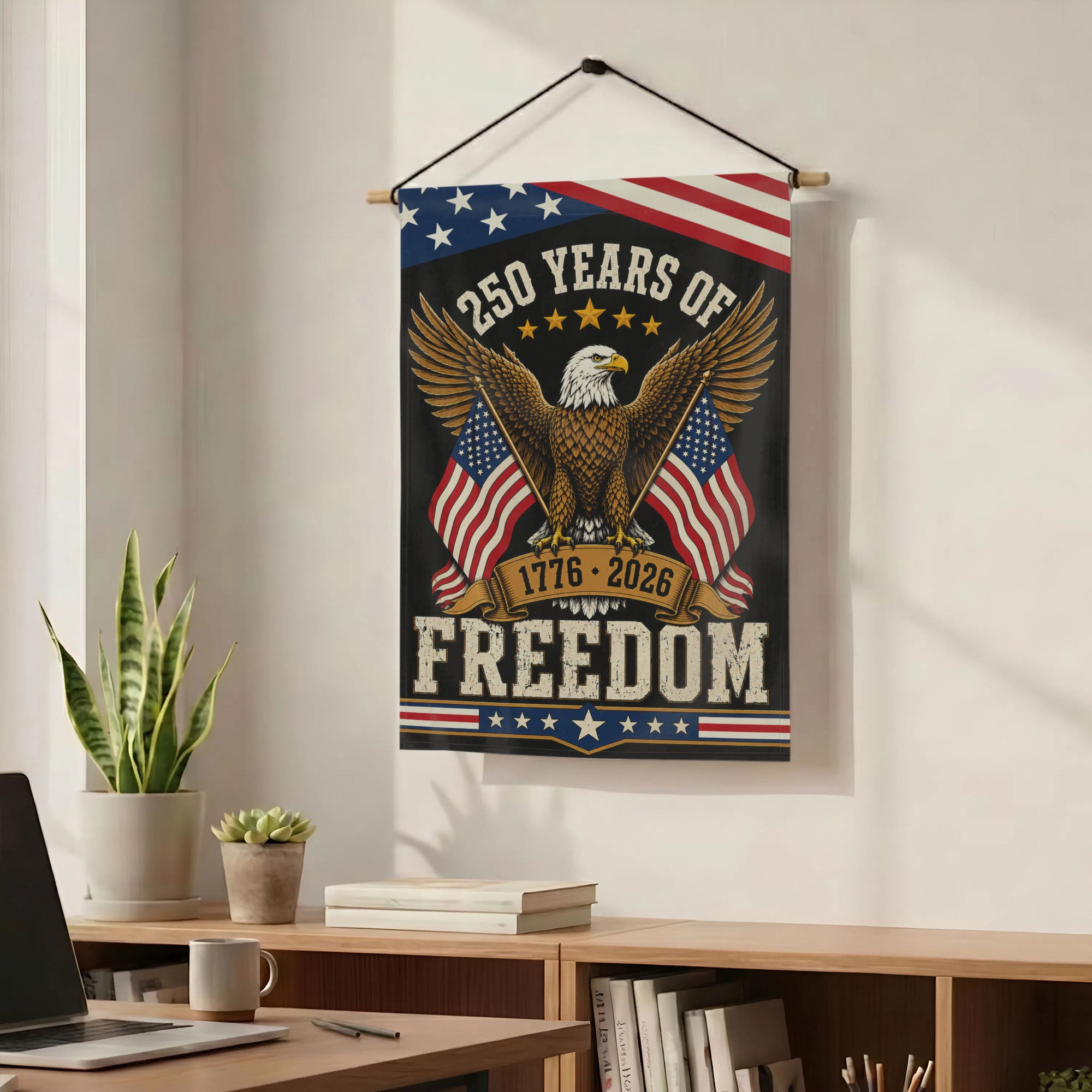 250 Years Of Freedom With Eagle Flag - USA 1776-2026 Patriotic Flag - 4th of July Decor
