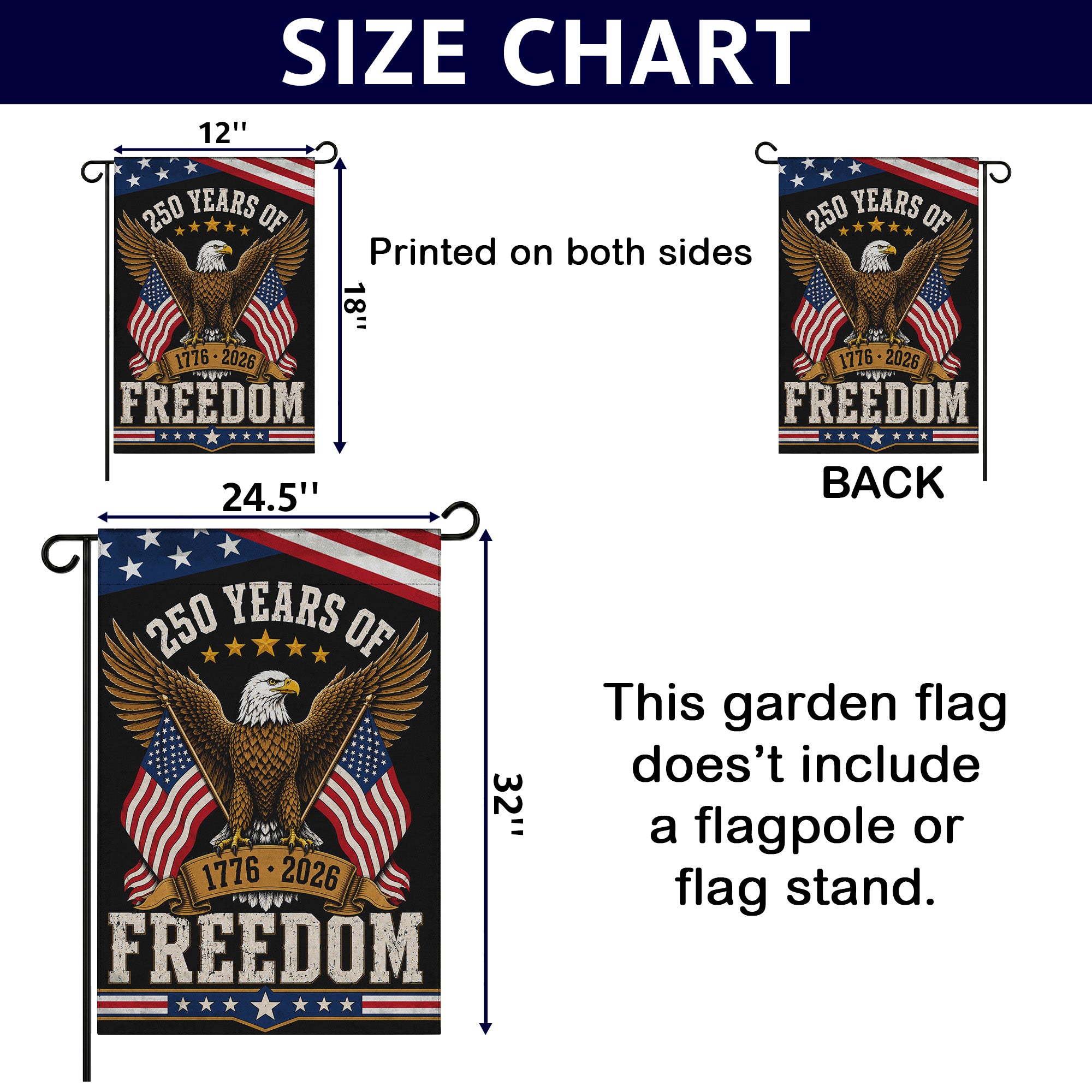 250 Years Of Freedom With Eagle Flag - USA 1776-2026 Patriotic Flag - 4th of July Decor
