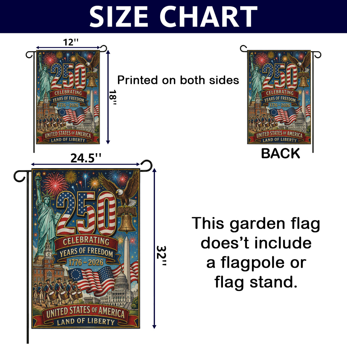 America 250th Statue of Liberty Eagle Patriotic Garden Flag - Outdoor Yard Decor