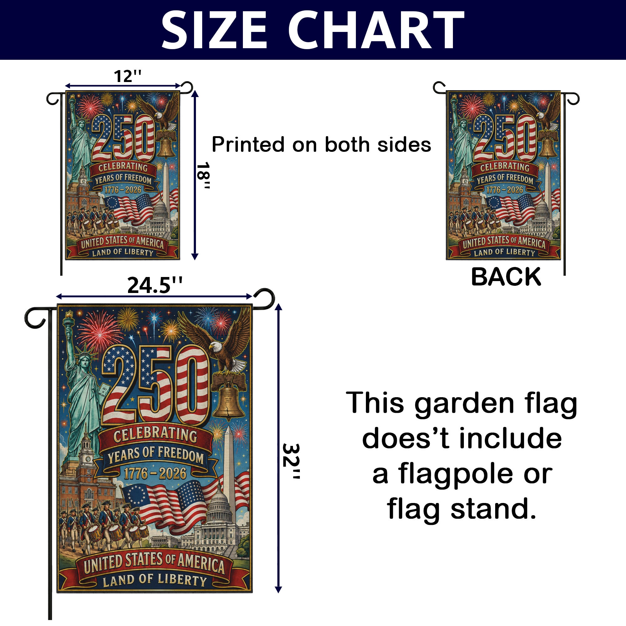 America 250 Celebrating Years Of Freedom - Patriotic Garden Flag Anniversary - US Semiquincentennial Flag