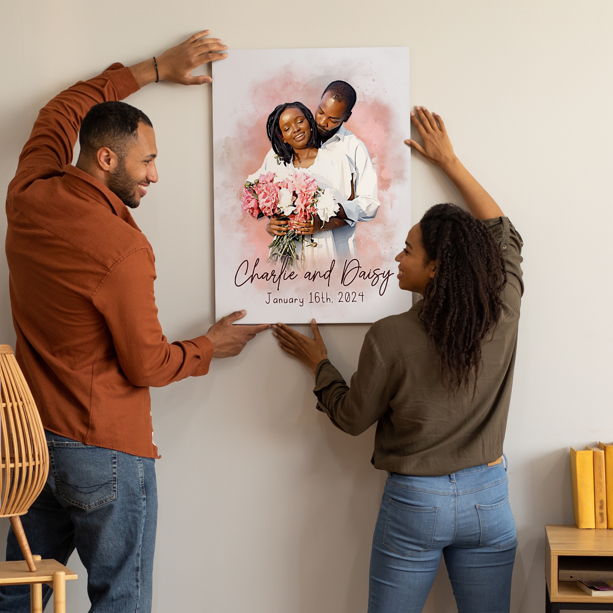 Personalized Watercolor Couple Portrait Canvas - Custom “Mr & Mrs” Wedding Portrait with Date - Meaningful Anniversary Gift