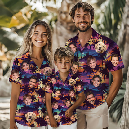 Custom Hawaiian Shirt with Face Purple Sunset Palm - Personalized Pet Face Shirt
