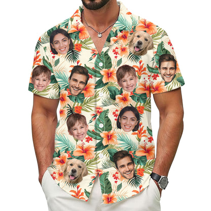 Custom Hawaiian Shirt with Face Cream Orange Hibiscus - Personalized Pet Face Shirt