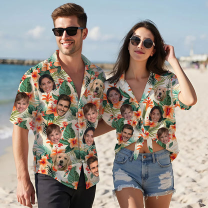 Custom Hawaiian Shirt with Face Cream Orange Hibiscus - Personalized Pet Face Shirt