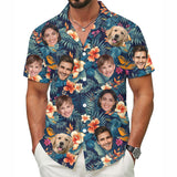 Custom Hawaiian Shirt with Face Navy Orange Hibiscus - Personalized Pet Face Shirt