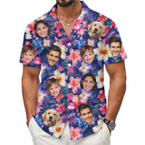 Custom Hawaiian Shirt with Face Purple Blue Floral - Personalized Shirt with Multiple Faces