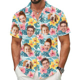 Custom Hawaiian Shirt with Face Teal Wave Pink Hibiscus - Personalized Pet Face Shirt