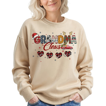Personalized Grandma Claus Sweatshirt with Grandkids Names - Custom Grandma Sweatshirt