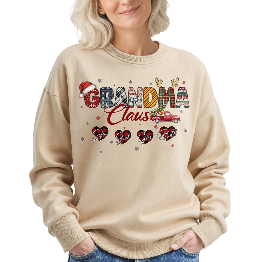 Personalized Grandma Claus Sweatshirt with Grandkids Names - Custom Grandma Sweatshirt