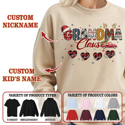 Personalized Grandma Claus Sweatshirt with Grandkids Names - Custom Grandma Sweatshirt