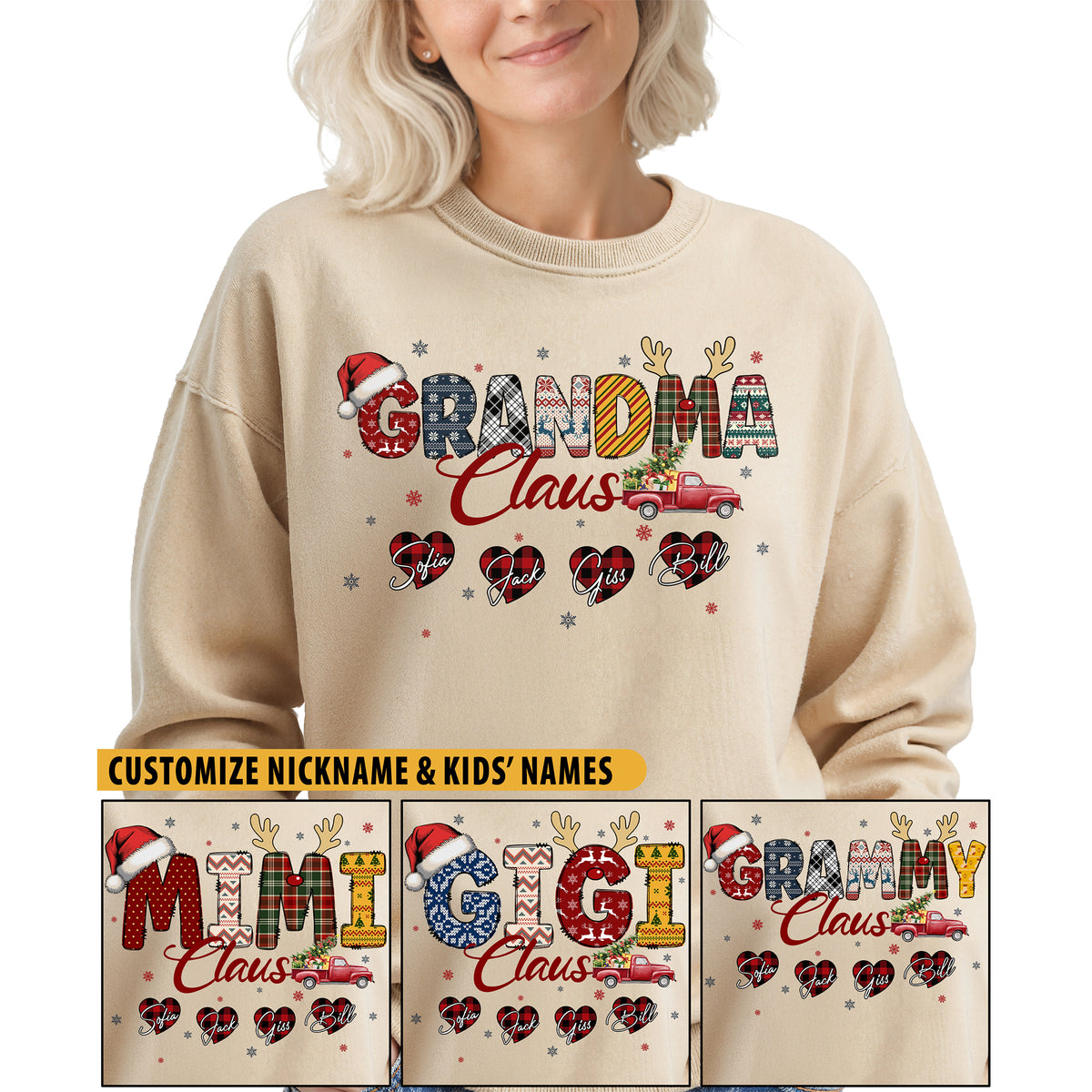 Personalized Grandma Claus Sweatshirt with Grandkids Names - Custom Grandma Sweatshirt