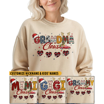 Personalized Grandma Claus Sweatshirt with Grandkids Names - Custom Grandma Sweatshirt