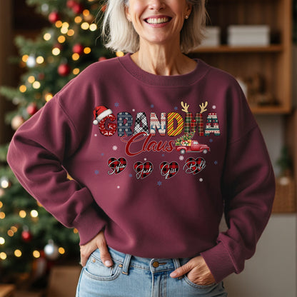 Personalized Grandma Claus Sweatshirt with Grandkids Names - Custom Grandma Sweatshirt