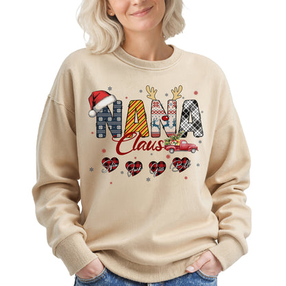 Personalized Nana Claus Sweatshirt with Grandkids Names - Custom Grandma Sweatshirt