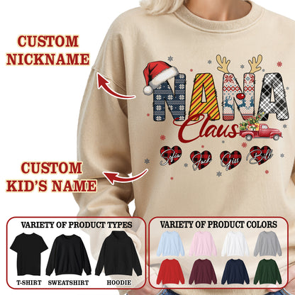 Personalized Nana Claus Sweatshirt with Grandkids Names - Custom Grandma Sweatshirt