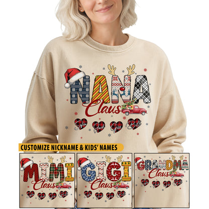 Personalized Nana Claus Sweatshirt with Grandkids Names - Custom Grandma Sweatshirt
