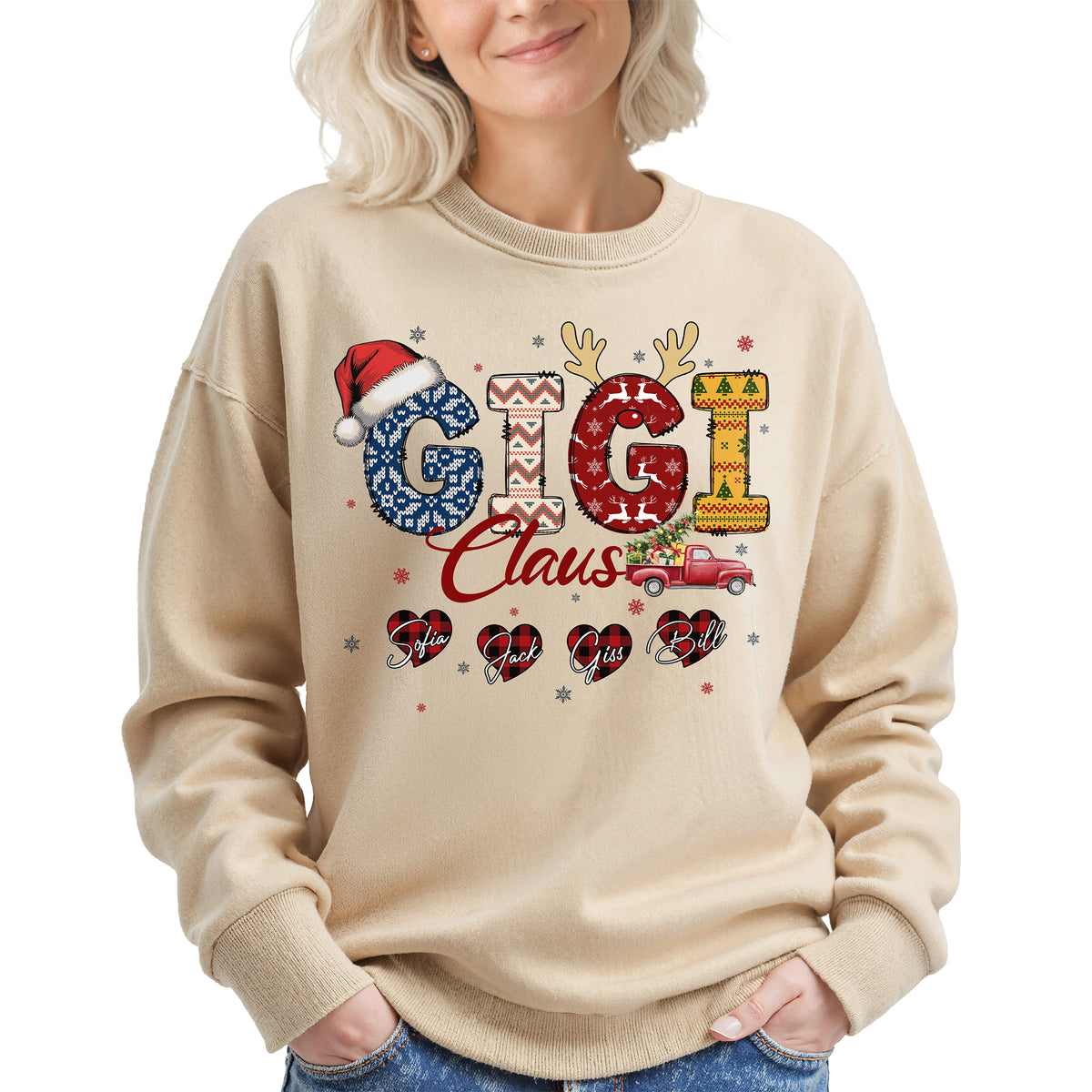 Personalized Gigi Claus Sweatshirt with Grandkids Names - Custom Grandma Sweatshirt