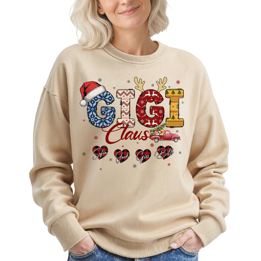 Personalized Gigi Claus Sweatshirt with Grandkids Names - Custom Grandma Sweatshirt