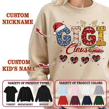Personalized Gigi Claus Sweatshirt with Grandkids Names - Custom Grandma Sweatshirt