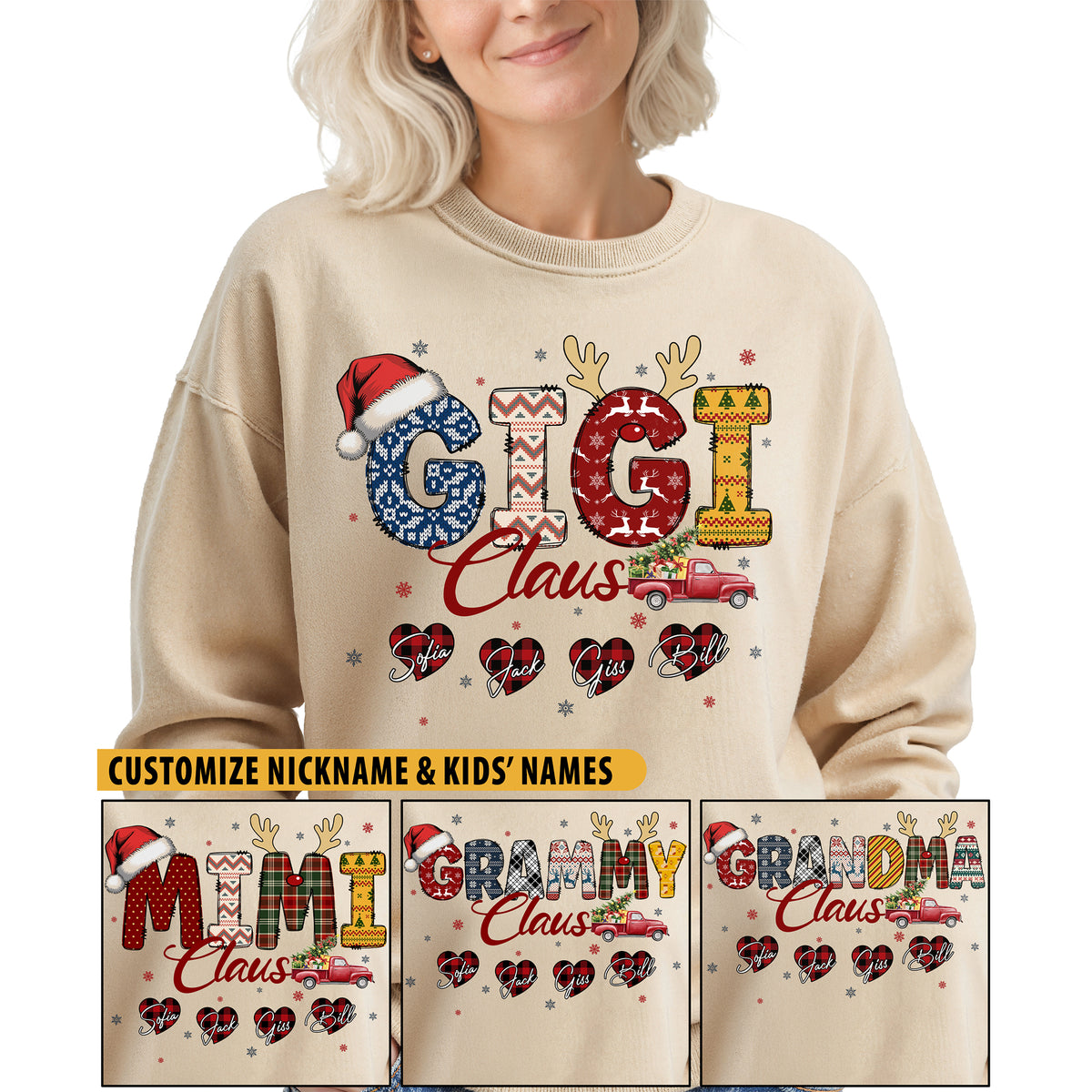 Personalized Gigi Claus Sweatshirt with Grandkids Names - Custom Grandma Sweatshirt