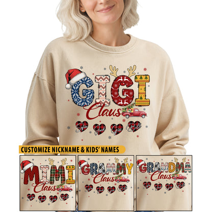 Personalized Gigi Claus Sweatshirt with Grandkids Names - Custom Grandma Sweatshirt
