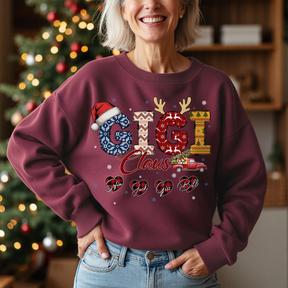 Personalized Gigi Claus Sweatshirt with Grandkids Names - Custom Grandma Sweatshirt