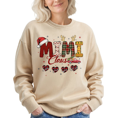 Personalized Mimi Claus Sweatshirt with Grandkids Names - Custom Grandma Sweatshirt