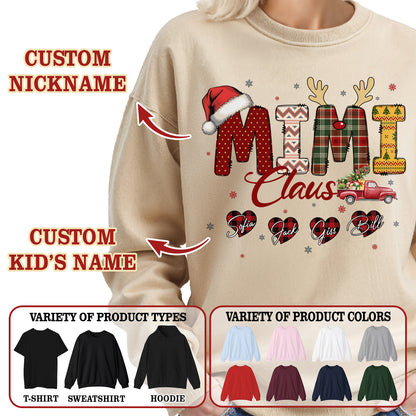 Personalized Mimi Claus Sweatshirt with Grandkids Names - Custom Grandma Sweatshirt