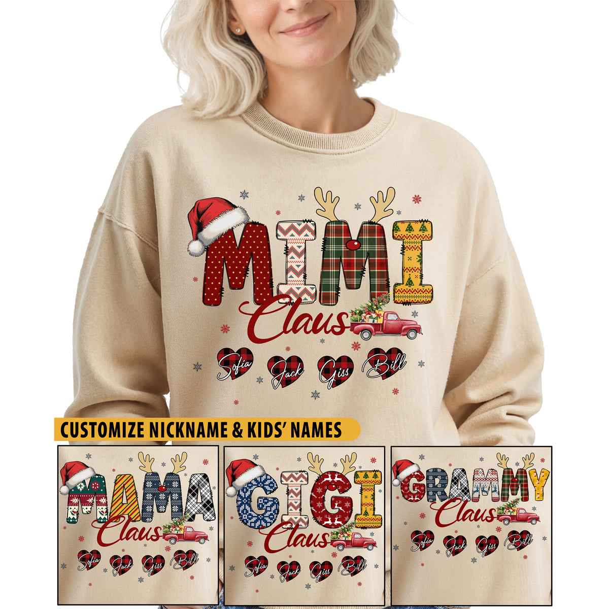 Personalized Mimi Claus Sweatshirt with Grandkids Names - Custom Grandma Sweatshirt