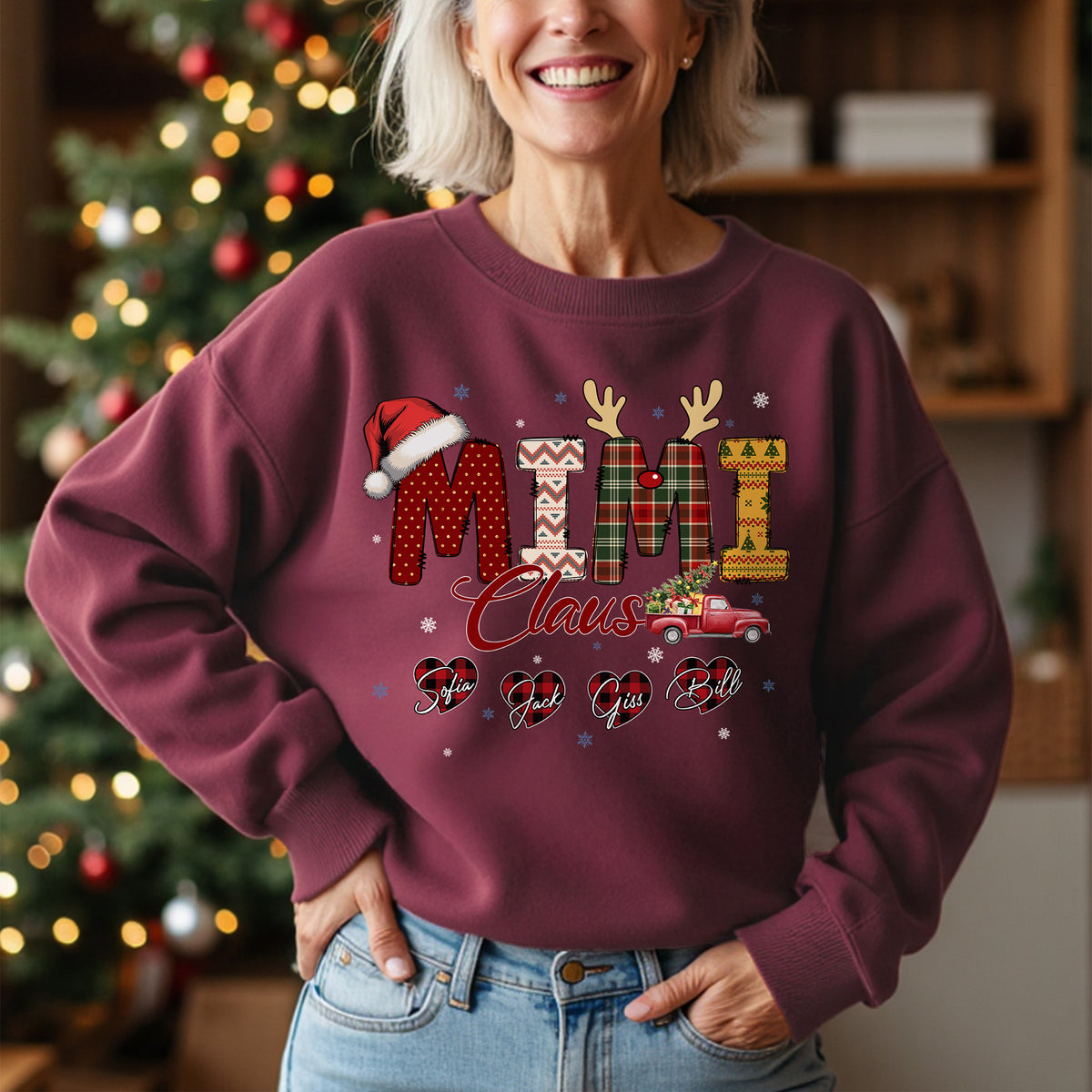 Personalized Mimi Claus Sweatshirt with Grandkids Names - Custom Grandma Sweatshirt