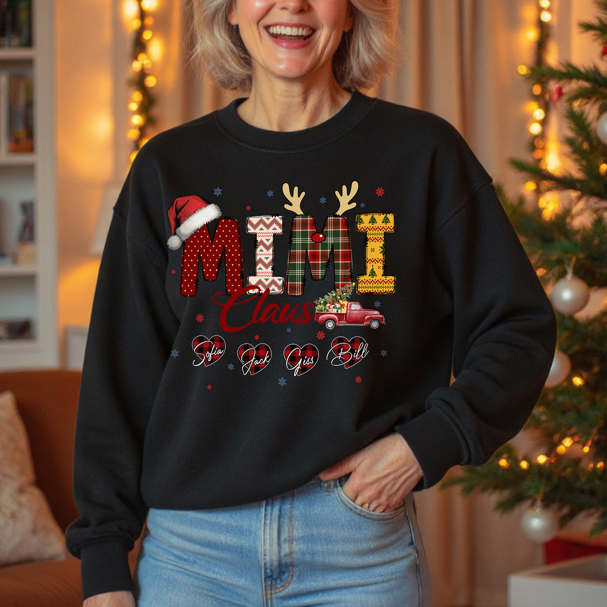Personalized Mimi Claus Sweatshirt with Grandkids Names - Custom Grandma Sweatshirt