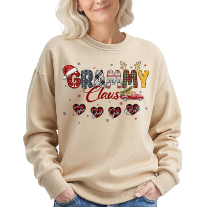 Personalized Grammy Claus Sweatshirt with Grandkids Names - Custom Grandma Sweatshirt