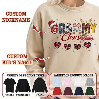 Personalized Grammy Claus Sweatshirt with Grandkids Names - Custom Grandma Sweatshirt