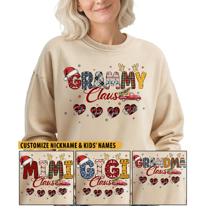 Personalized Grammy Claus Sweatshirt with Grandkids Names - Custom Grandma Sweatshirt