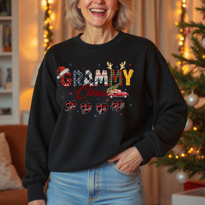 Personalized Grammy Claus Sweatshirt with Grandkids Names - Custom Grandma Sweatshirt