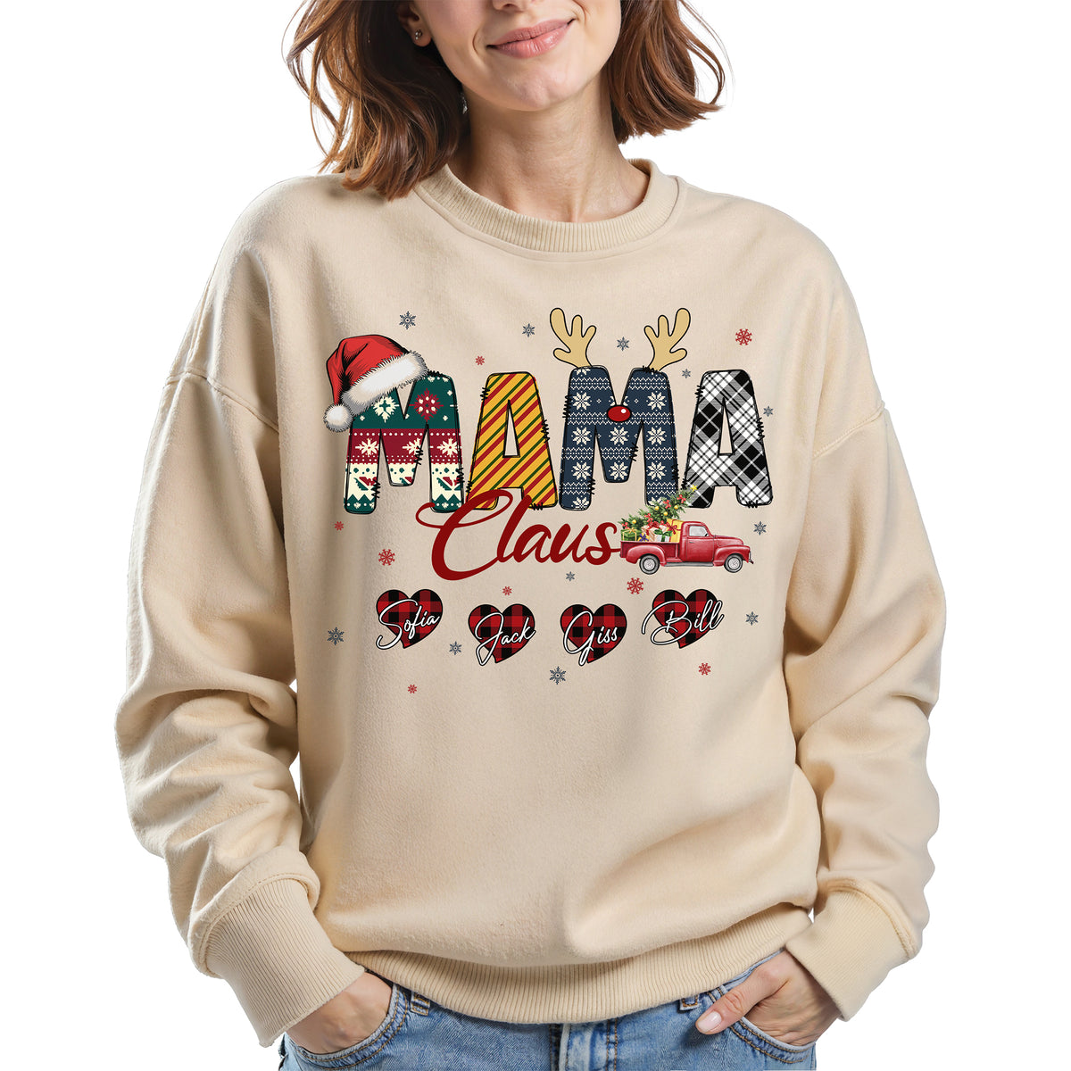 Personalized Mama Claus Sweatshirt with Names - Custom Mom Sweatshirt