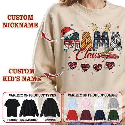 Personalized Mama Claus Sweatshirt with Names - Custom Mom Sweatshirt