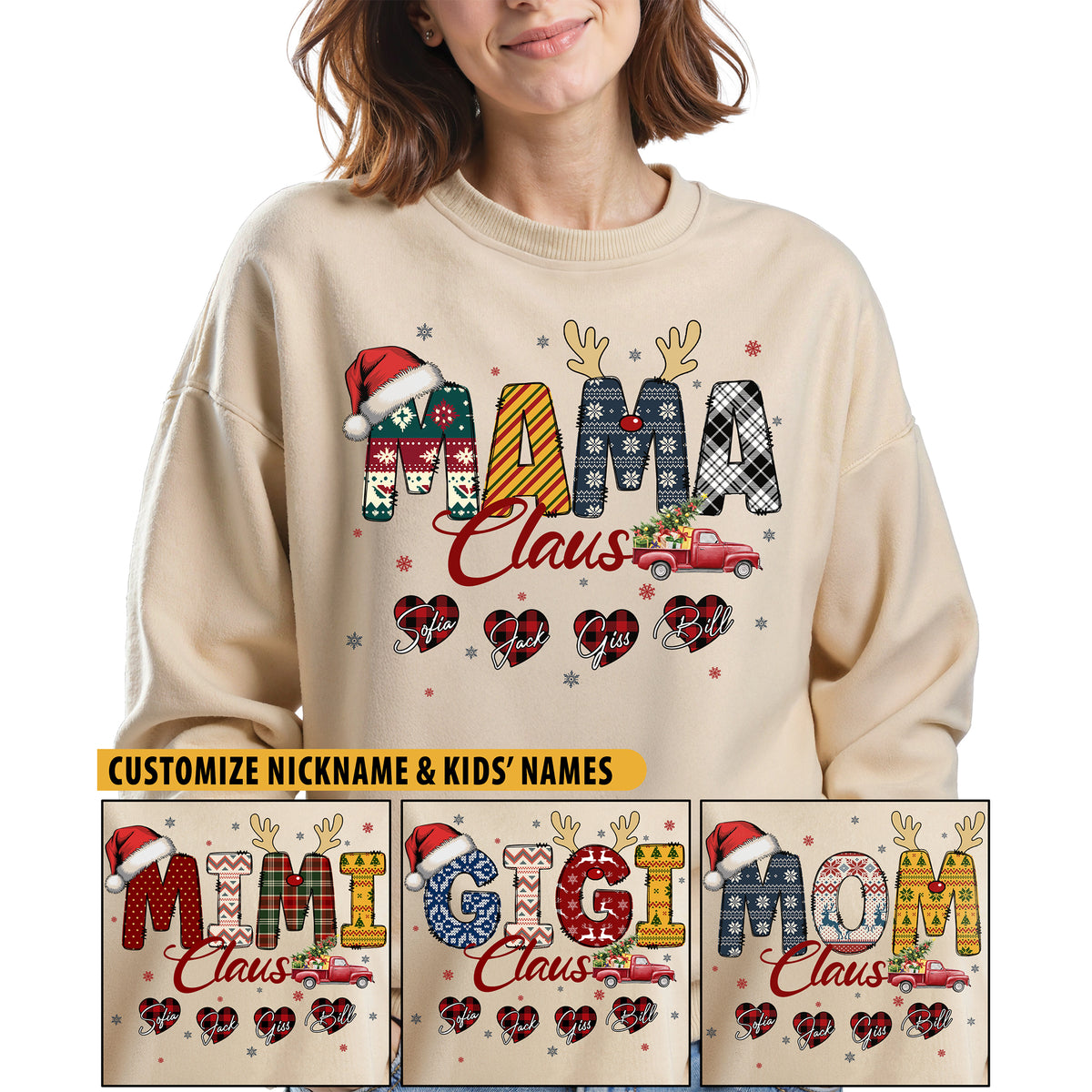 Personalized Mama Claus Sweatshirt with Names - Custom Mom Sweatshirt