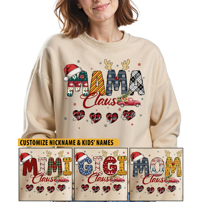 Personalized Mama Claus Sweatshirt with Names - Custom Mom Sweatshirt