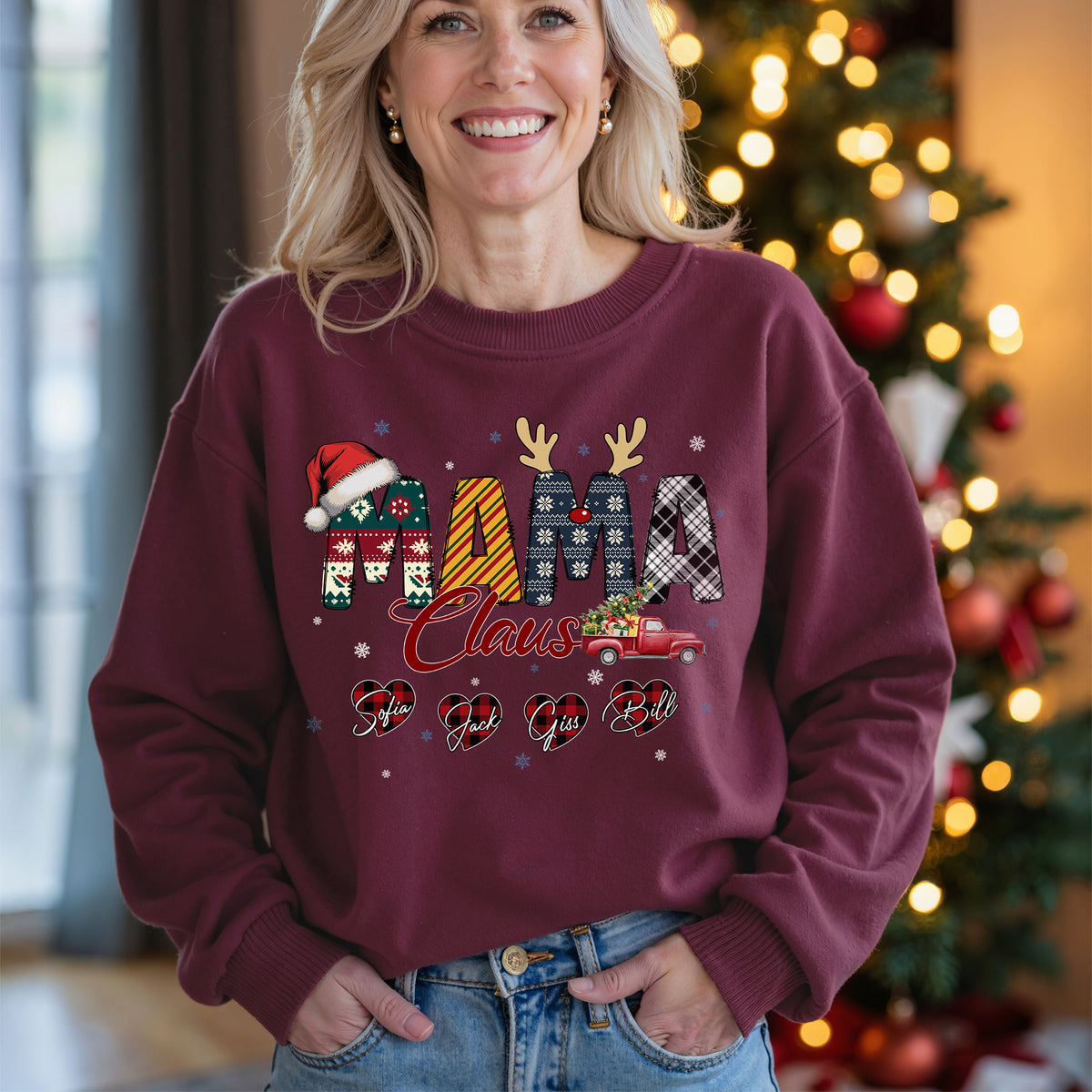 Personalized Mama Claus Sweatshirt with Names - Custom Mom Sweatshirt