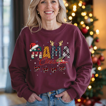 Personalized Mama Claus Sweatshirt with Names - Custom Mom Sweatshirt