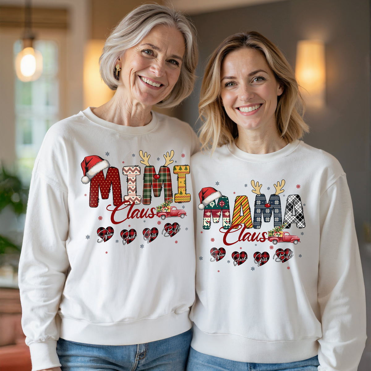 Personalized Mama Claus Sweatshirt with Names - Custom Mom Sweatshirt