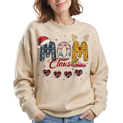 Personalized Mom Claus Sweatshirt with Names - Custom Mom Sweatshirt