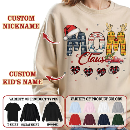 Personalized Mom Claus Sweatshirt with Names - Custom Mom Sweatshirt