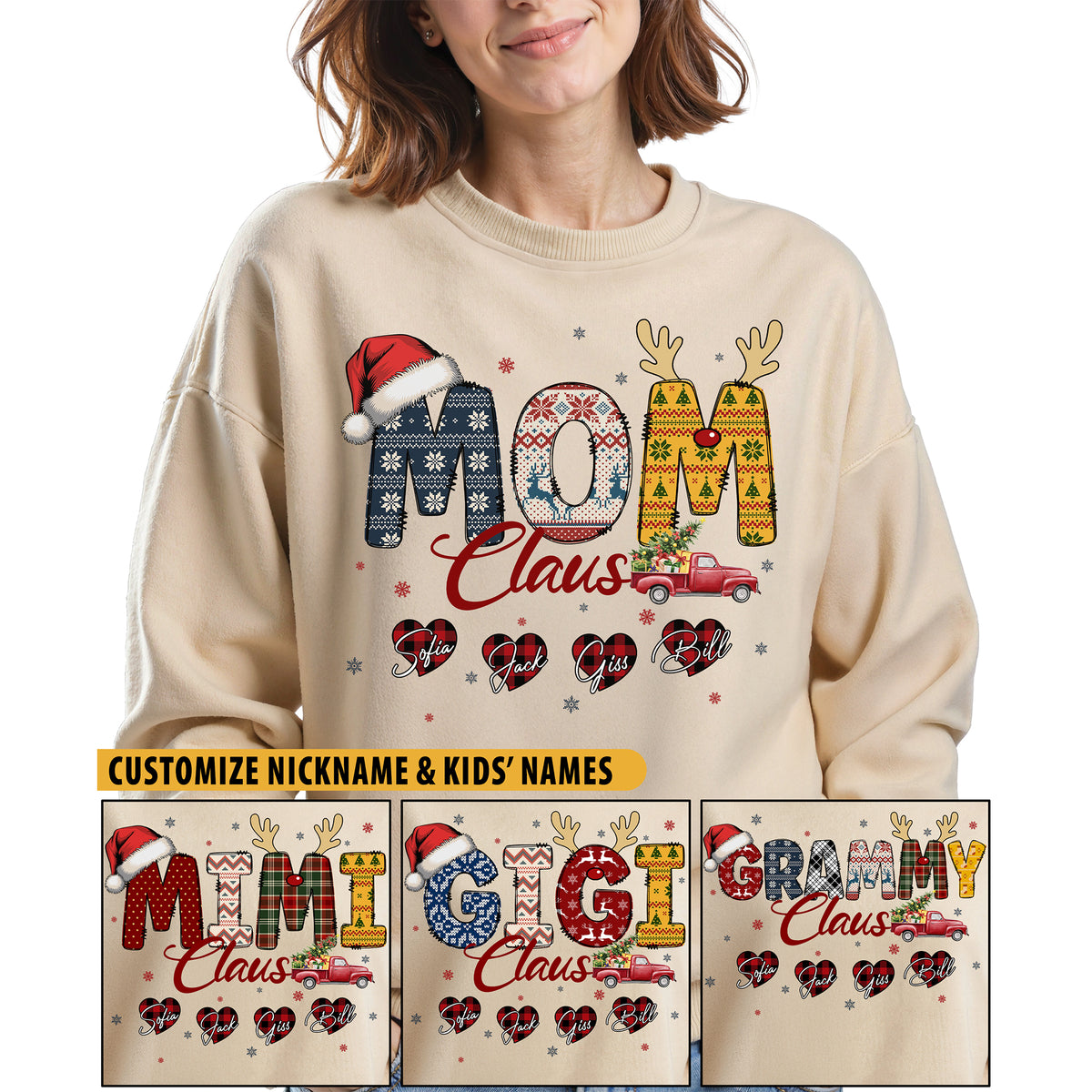 Personalized Mom Claus Sweatshirt with Names - Custom Mom Sweatshirt